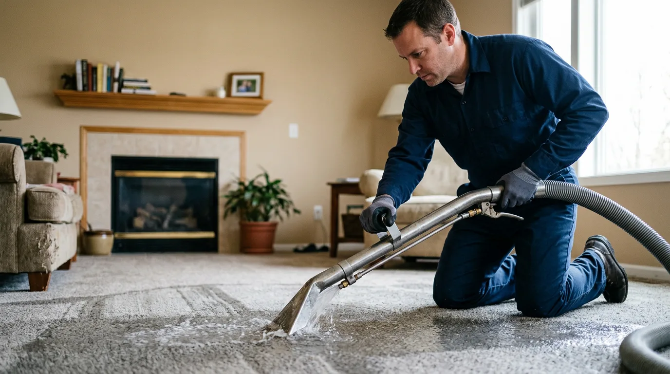 Water damage restoration technician working near Plainfield, CT